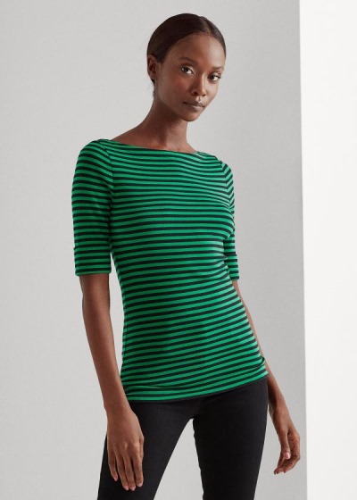 Tops Ralph Lauren Mujer Negros / Verdes - Striped Cotton-Blend - VAWQZ6753